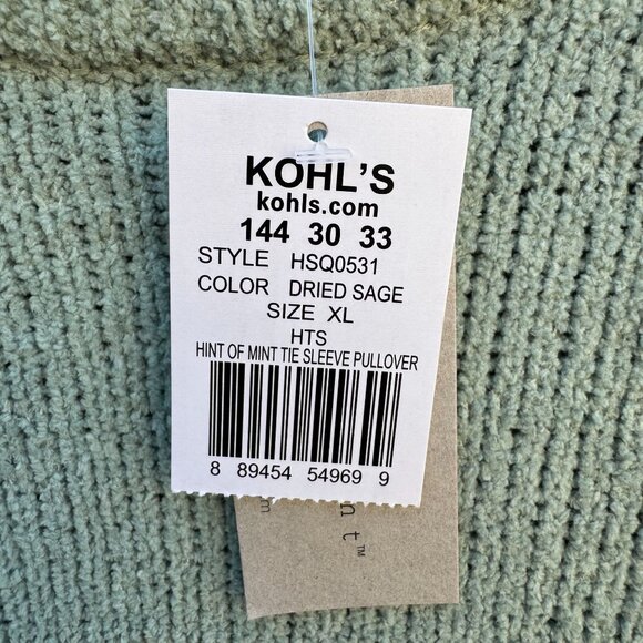 Hint Of Mint Womens Dried Sage Pullover Tie Sleeves Knit Tunic Sweater New XL - Picture 5 of 11